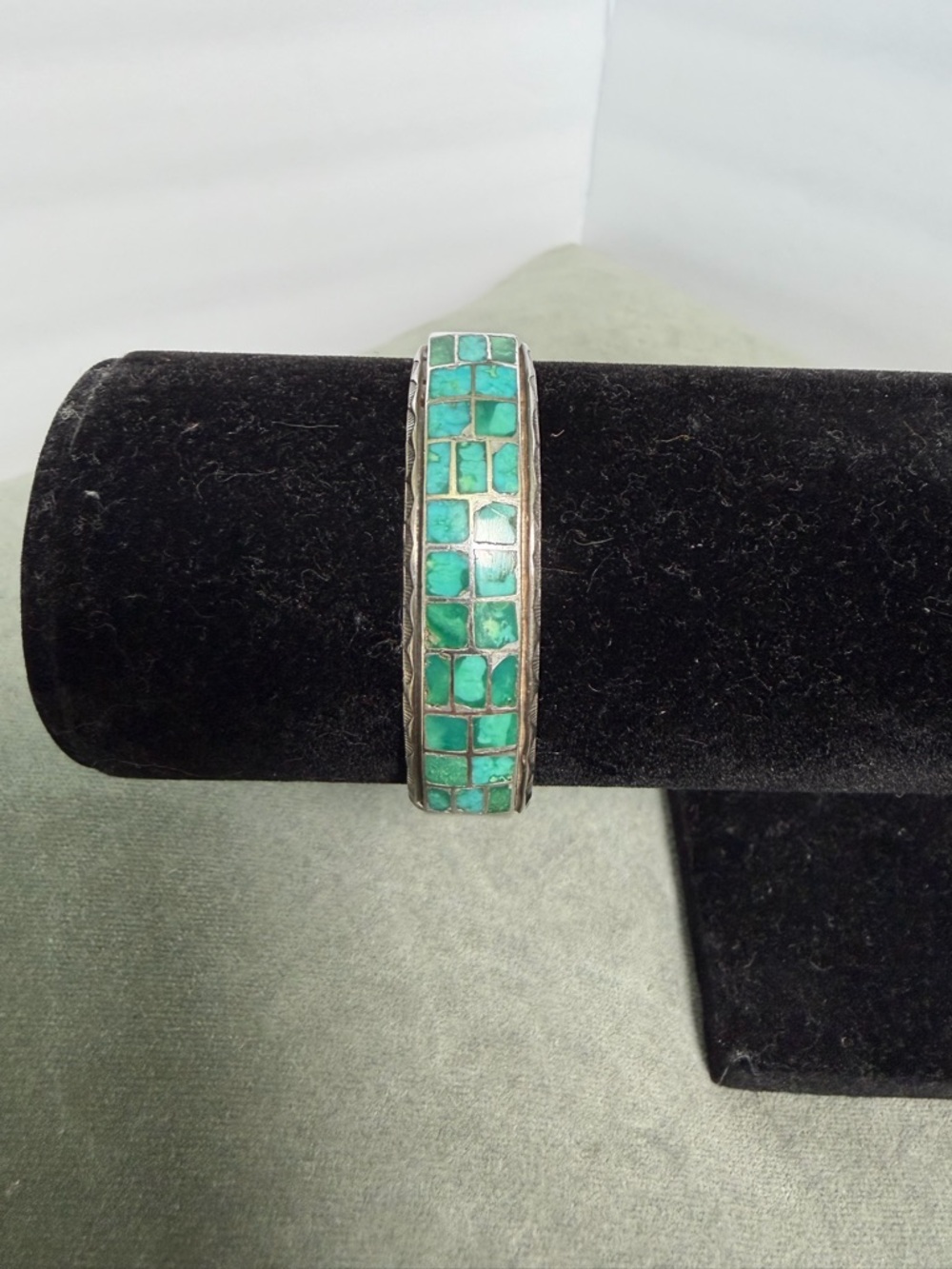 Turquoise Inlay Sterling Silver Bangle - Women's Jewelry - Picture 2 of 11